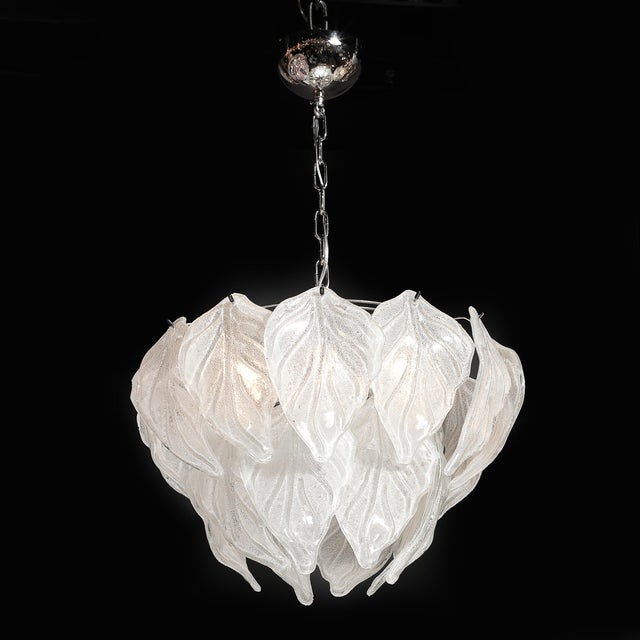 Mid-Century Hand-Blown Leaf Form Mottled Murano Glass Chandelier by Mazzega For Sale In New York - Image 6 of 17