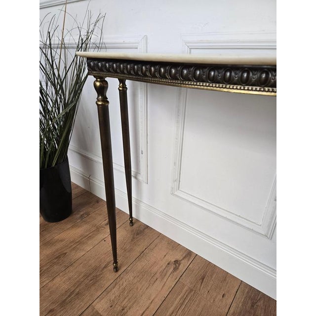 Mid-Century Modern Italian Brass Console Table with White Marble Top, 1950s For Sale - Image 9 of 10