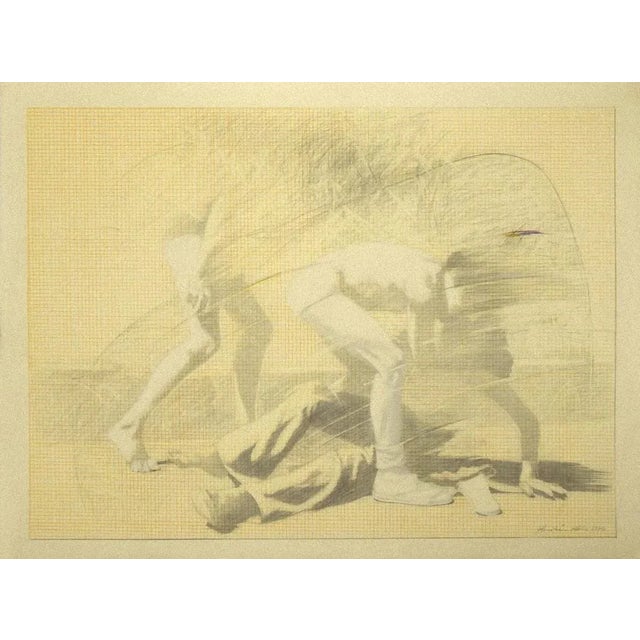 The Fight is a beautiful drawing in pencil paper realized by an unknown artist in 1974. Good conditions. Hand-signed (not...