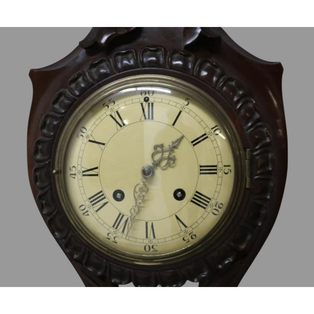 Vintage Floral Carved Wall Hanging Clock Sweden Westerstrand For Sale - Image 4 of 10