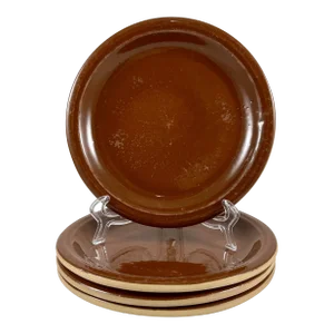 Vallauris French Treacle Glaze Terra Cotta Rustic Pottery Plates, S/4