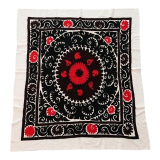 Hand-Embroidered Brown Suzani Textile Wall Art For Sale