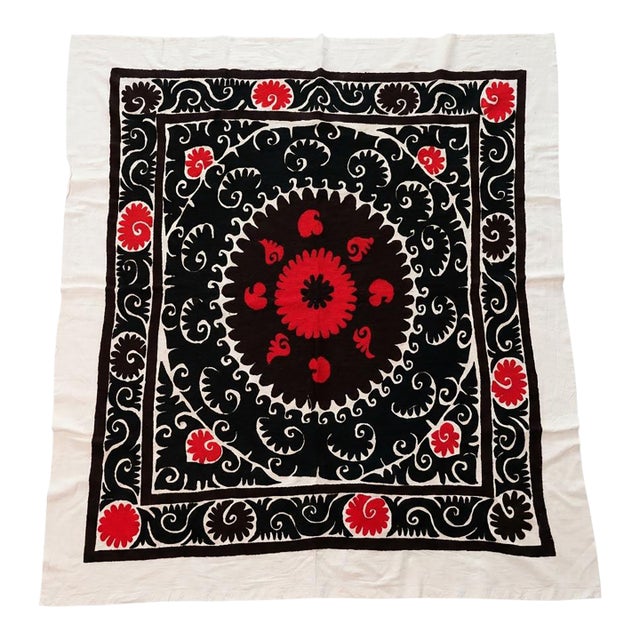 Hand-Embroidered Brown Suzani Textile Wall Art For Sale