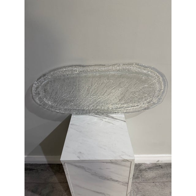 Glass 1960s Minimalist Ice Oval Platter For Sale - Image 7 of 8
