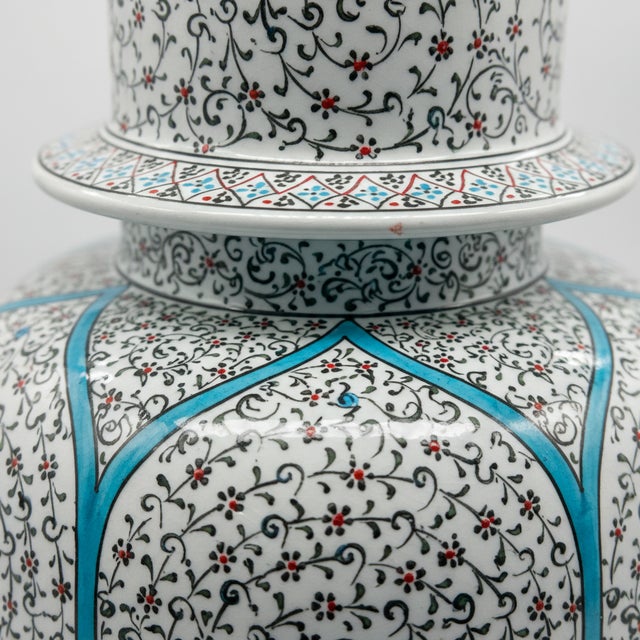 Turkish Handmade Ceramic “Shah” Vase (30cm) – Golden Horn Spirals & Dome Lid – Royal Iznik Decor For Sale - Image 3 of 7