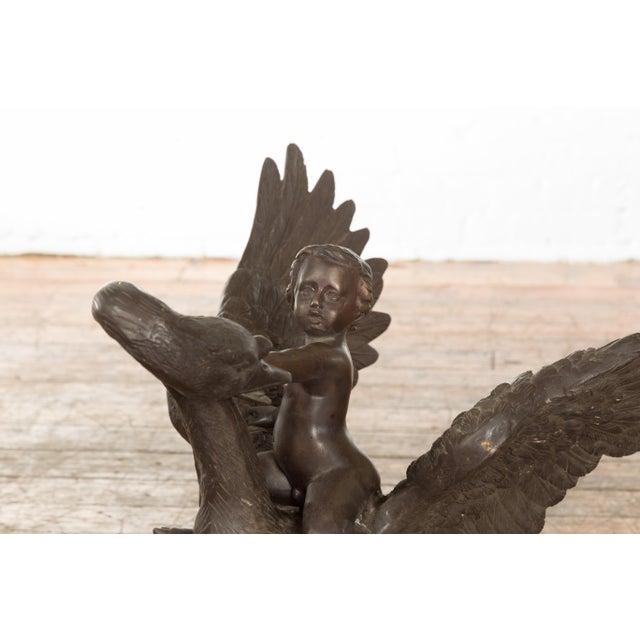 Vintage Greco Roman Style Bronze Sculpture of a Chubby Putto Riding a Swan For Sale - Image 4 of 8