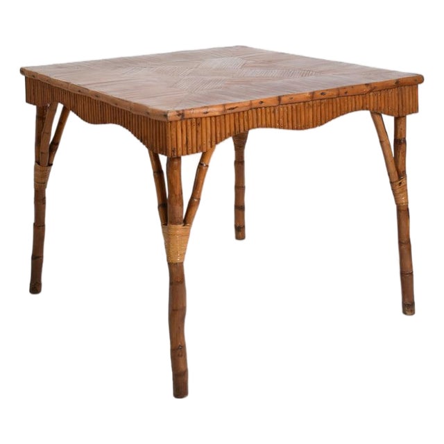 Rattan Square Game Table, 1950s For Sale