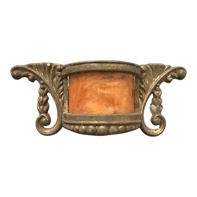 Rare Vintage Art Deco Style Brass & Carnival Celluloid Glass Drawer Pull For Sale