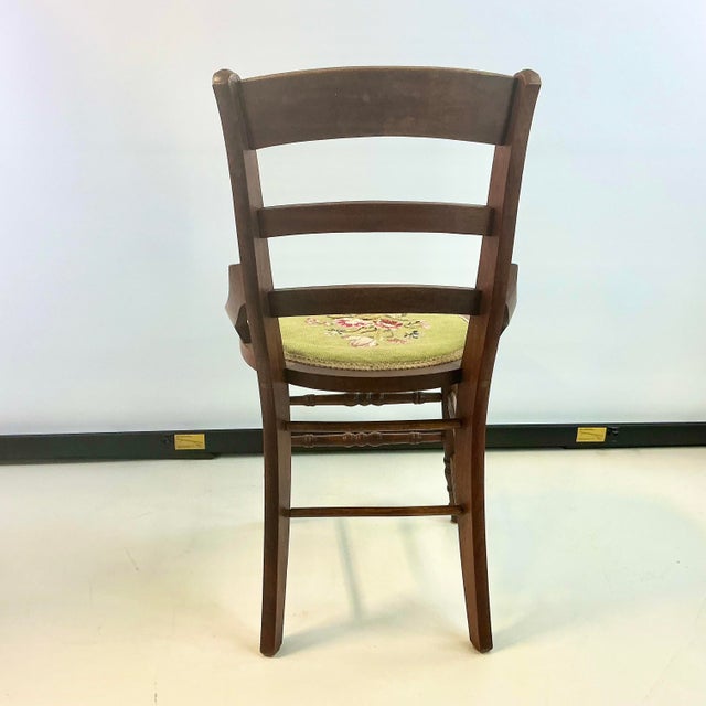 Early 1900s Antique Americana Folk Art Farmhouse Carved Walnut & Needlepoint Side Chair For Sale - Image 11 of 16