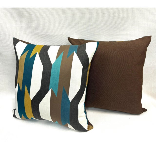 19” X 19” Pillow Covers in Arc Com Crescendo Caribbean Abstract Geometric Fabric- a Pair For Sale - Image 4 of 4