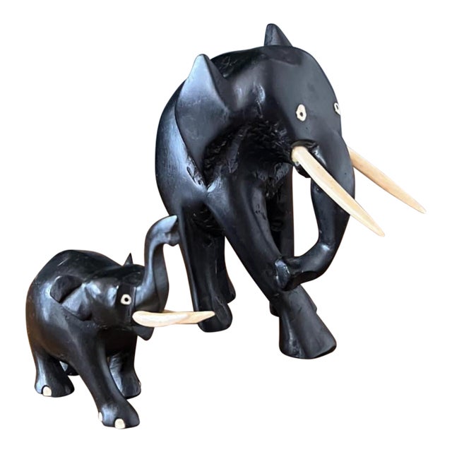 Vintage Hand Carved Ebony Elephant Set For Sale