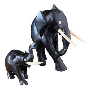 Vintage Hand Carved Ebony Elephant Set