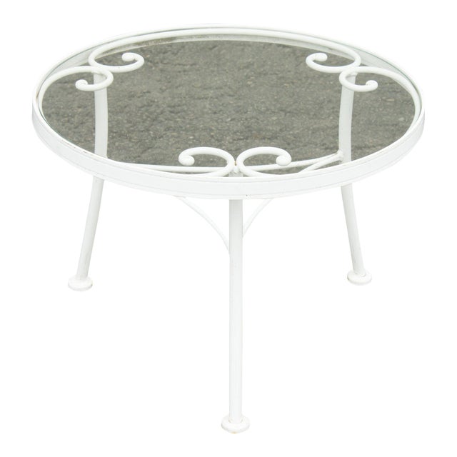 Woodard "French Country" Wrought Iron Round Glass Top Patio Side Table