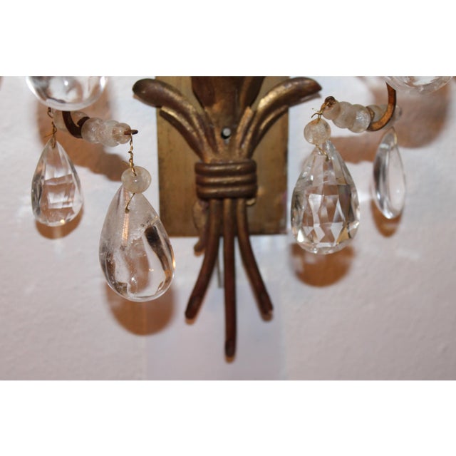 Exceptional Maison Bagues France Rock Crystal Floral Two-Light Wall Sconces a - Pair For Sale - Image 9 of 11