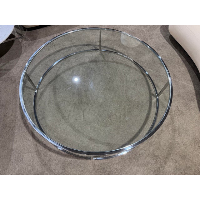 Restoration Hardware Restoration Hardware Round Glass Top Coffee Table For Sale - Image 4 of 4