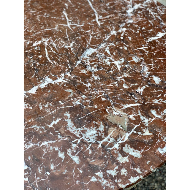 Mid 20th Century Mid 20th Century French Marble-Top Round Center Table With Painted Carved Wood Base For Sale - Image 5 of 5