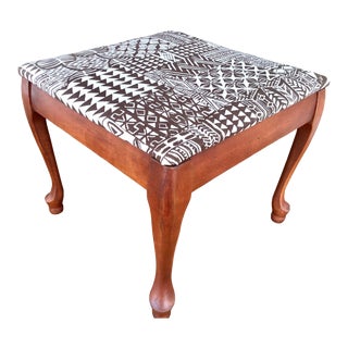 1950s Ottoman Footstool - Newly Reupholstered in Chic Brown and White Fabric For Sale