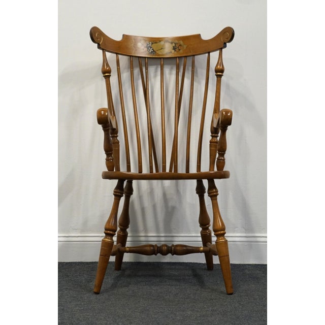 Ethan Allen Ethan Allen Hand Decorated Hitchcock Inspired Solid Maple Fiddleback Duxbury Accent Arm Chair 14-6072a - 601 Nutmeg Finish For Sale - Image 4 of 11