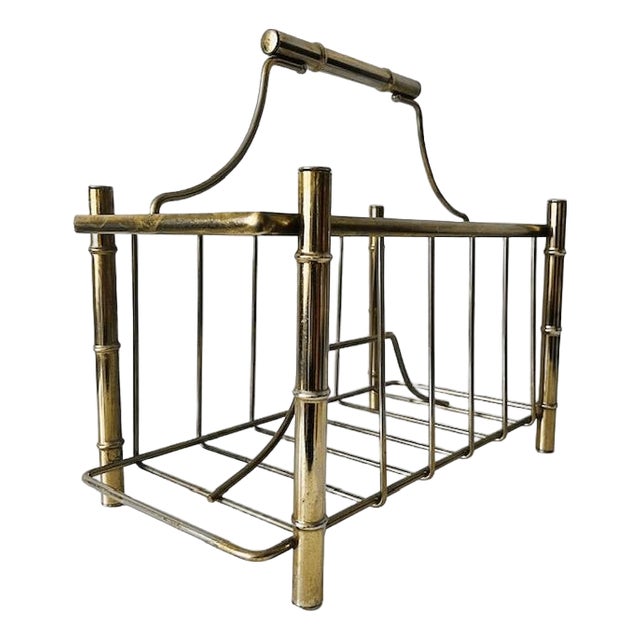 Vintage Hollywood Regency Newspaper Rack in Faux Bamboo, 1960s For Sale
