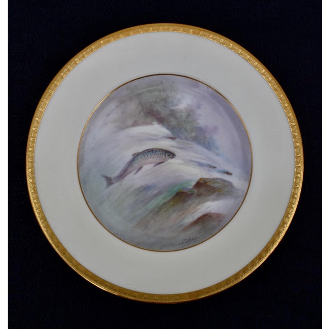 Late 19th Century Set of 4 Antique Minton for Tiffany Hand Painted Fish Cabinet Plates Gold Rim For Sale - Image 5 of 14