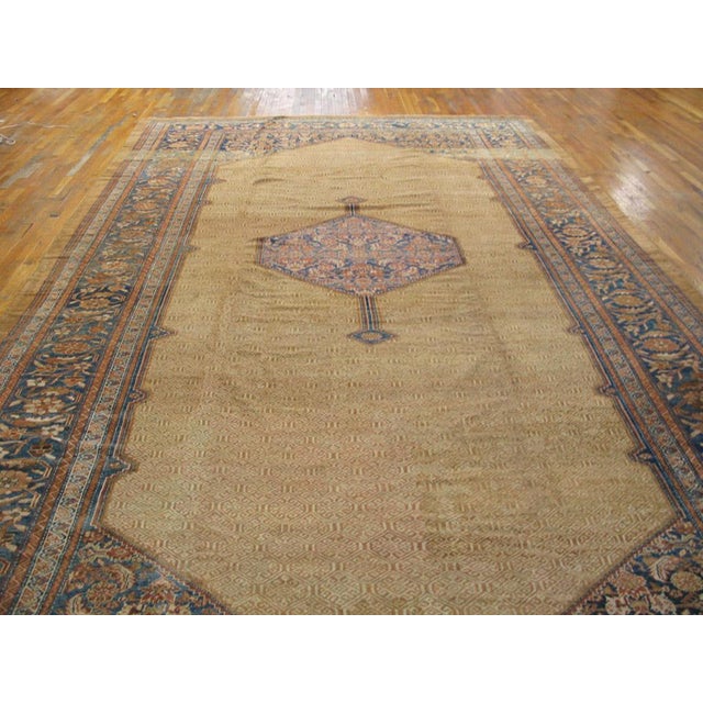 19th Century Elegant Tan and Blue Color With Unique Medallion Design Antique Serab Rug For Sale - Image 5 of 12