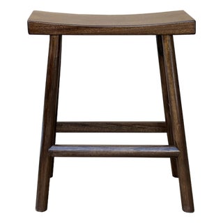 Oriental Walnut Brown Rectangle Backless Slim Stool Bench Side Table For Sale