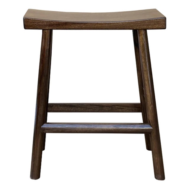 Oriental Walnut Brown Rectangle Backless Slim Stool Bench Side Table For Sale