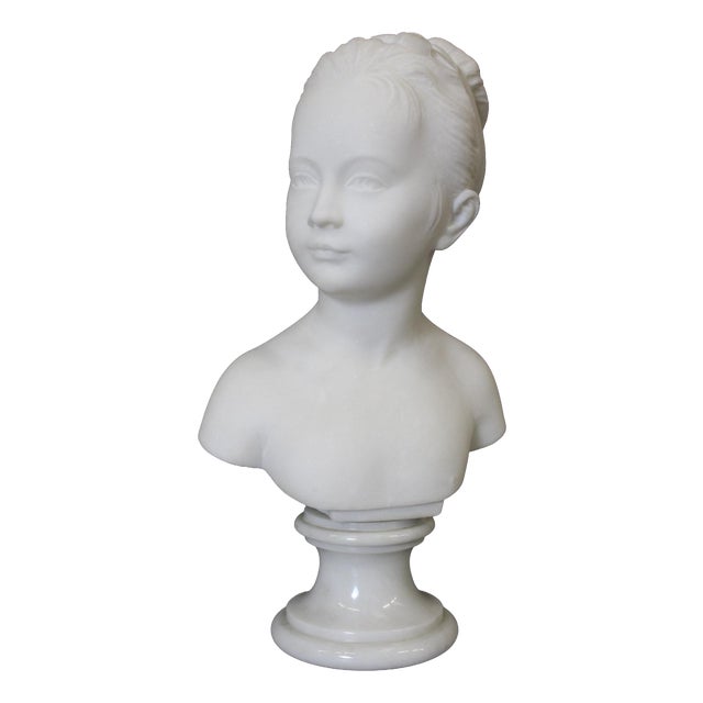 Bust of Young Woman Marie Louise Brongniart in Carrara Marble, 1900 For Sale