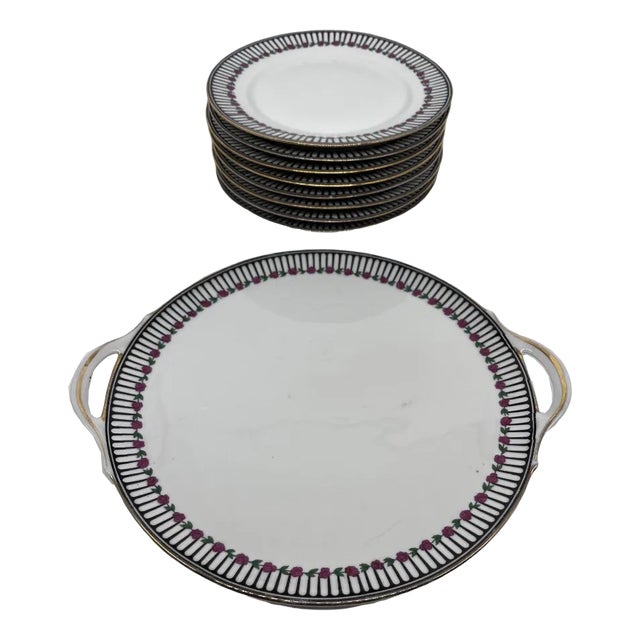 Art Deco Plates and Dish from Chabrol et Poirier, Set of 9 For Sale
