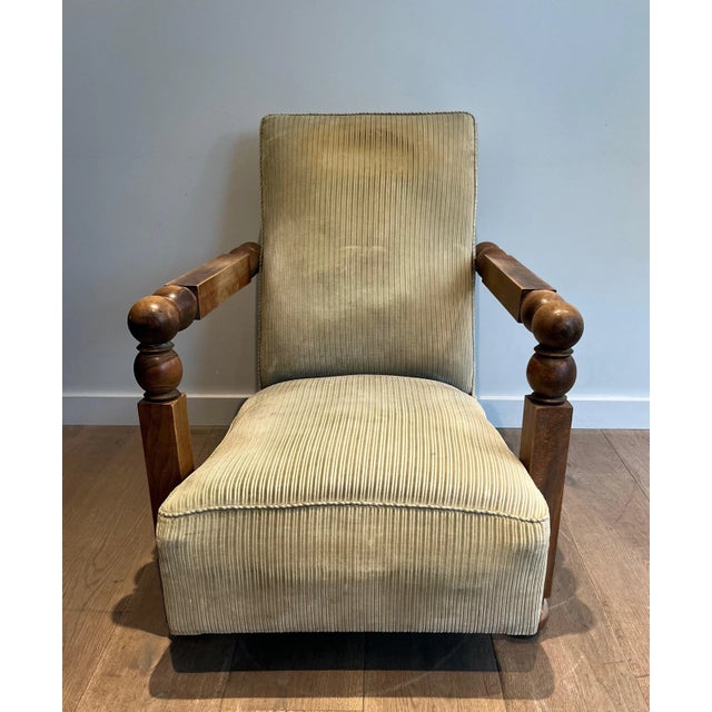 Circa 1950s Wood & Velvet Brutalist Armchair For Sale - Image 9 of 12