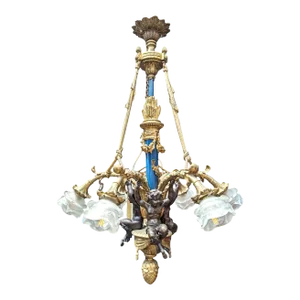 1900s Belle Epoque Bronze 6-Arm Chandelier