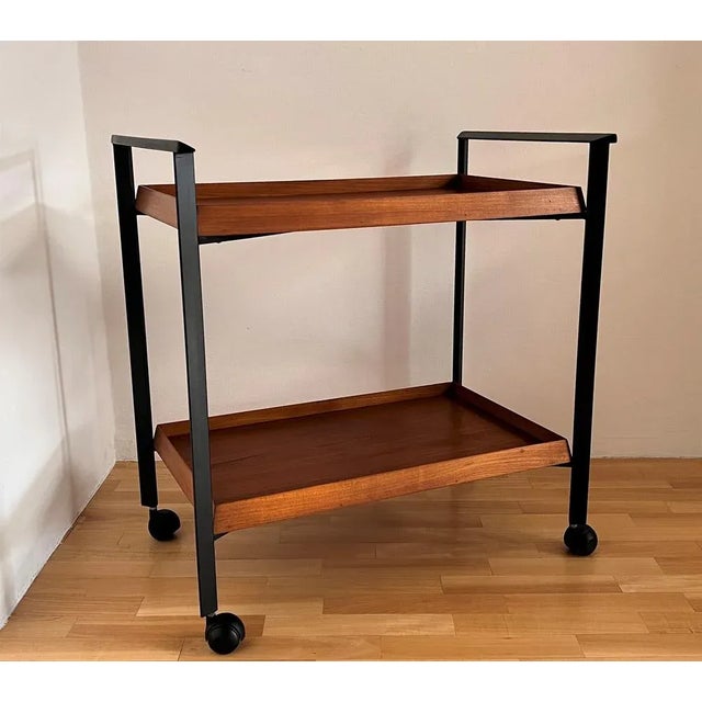 Mid-Century Modern Mid-Century Italian Serving Bar Cart or Trolley with Teak Trays, 1960s For Sale - Image 3 of 13