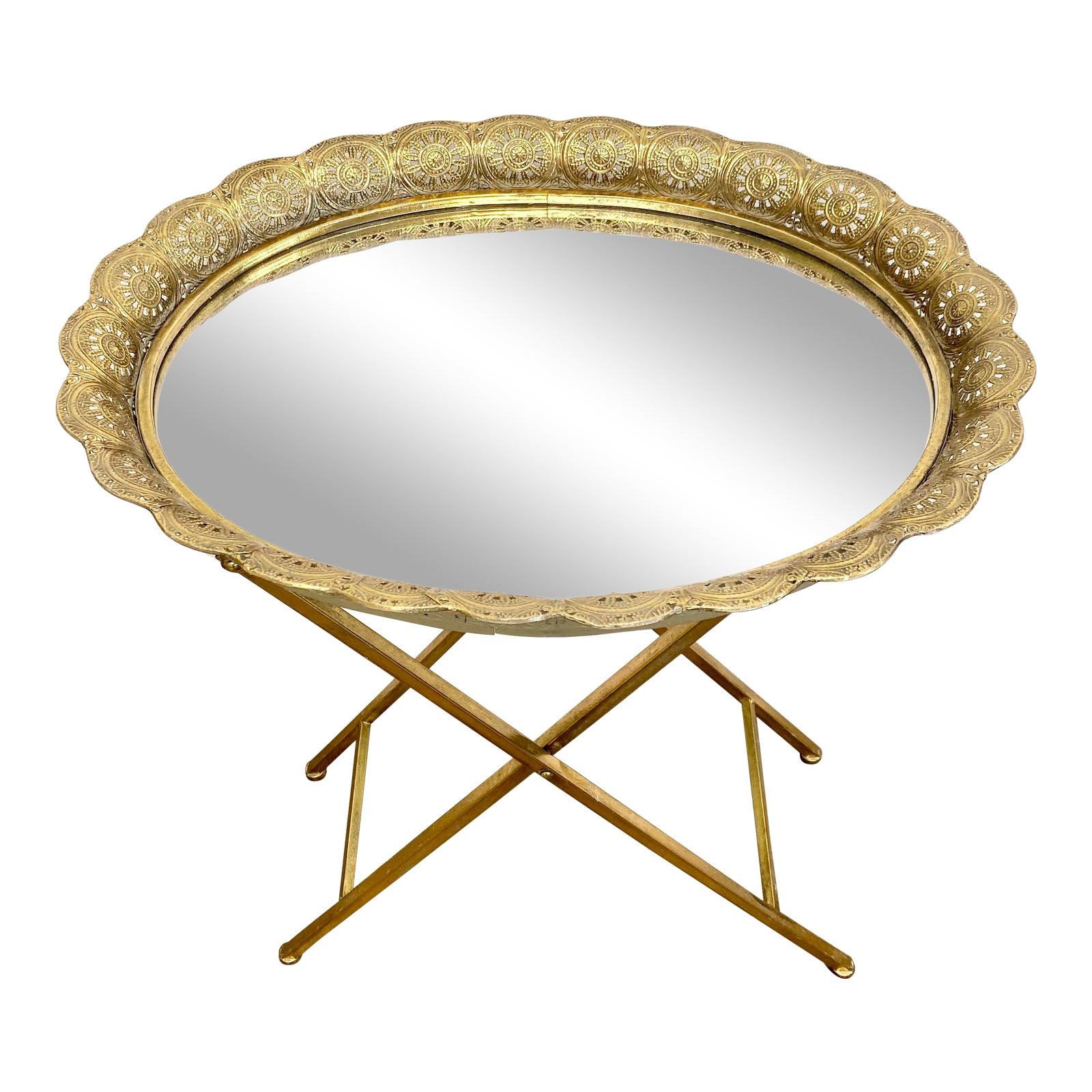Gold Metal Oval Filigree Mirrored Folding Accent Table Chairish