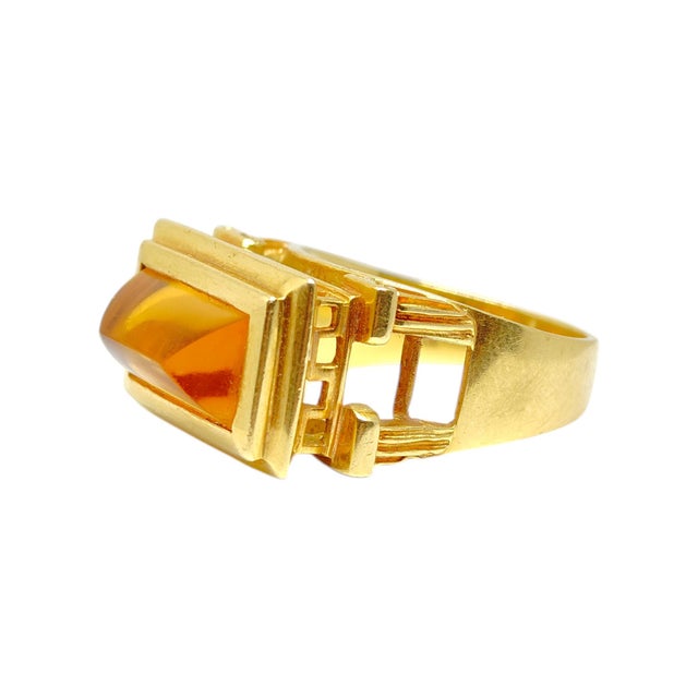 Orange Late 20th Century Finestra Greek Revival 18k Yellow Gold and Citrine Architectural Ring, Size 9.25 For Sale - Image 8 of 13