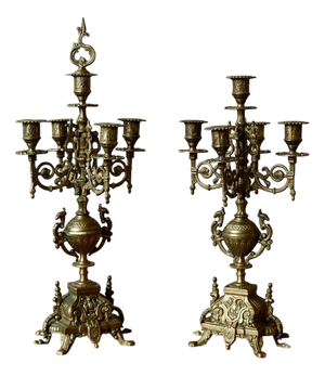 Napoleon III Baroque Brass Candlesticks, 1890s, Set of 2