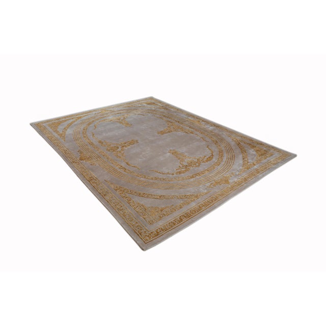 Folk Art Doris Leslie Blau Vintage Floral Ivory Beige Hand-Knotted Silk Rug For Sale - Image 3 of 4