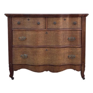 Antique Oak Serpentine Dresser, Early 20th Century French-Inspired Chest of Drawers For Sale