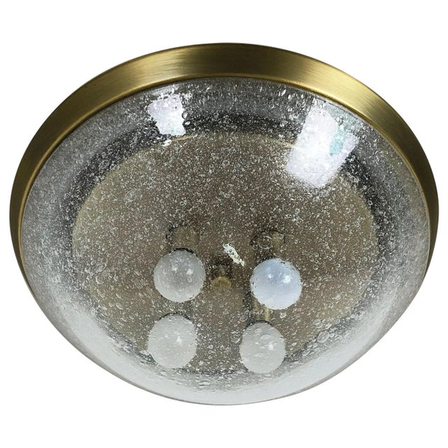 Bubble Ice Glass and Brass Ceiling Light from Hillebrand Leuchten, Germany, 1970s For Sale - Image 16 of 16