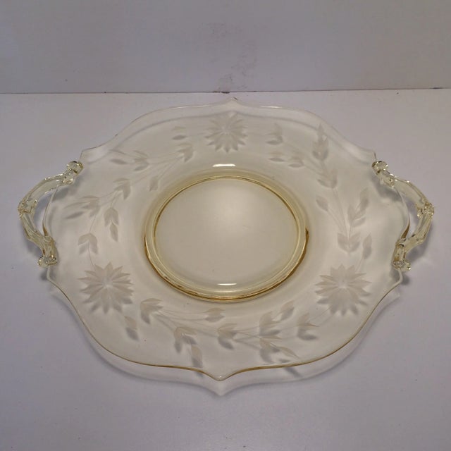 Yellow Floral Etched Lancaster Platter 1930's For Sale - Image 12 of 12