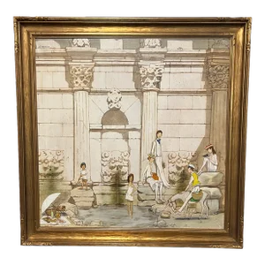 1970s Large Framed Original Oil Painting of a Family Picnic by Philip Henri Noyer