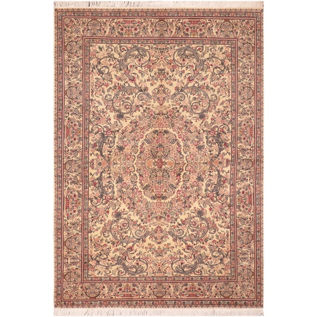Shabby Chic Pak-Persian Beige/Pink Wool Rug - 6'1'' X 9'6'' For Sale - Image 9 of 9