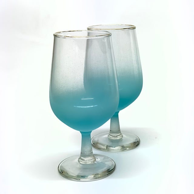 Late 20th Century Late 20th Century Aqua Blue Blendo Glass Carafe & Goblets by Anchor Hocking - Set of 3 For Sale - Image 5 of 9