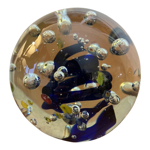 Vintage 1970s Murano Style Bubble Glass Orb Decorative Paperweight For Sale