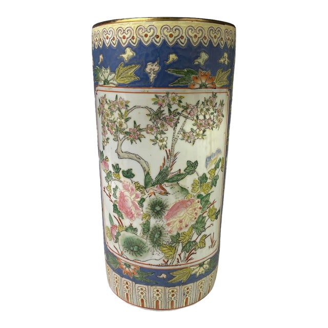 Vintage Chinese Porcelain Umbrella Stand For Sale