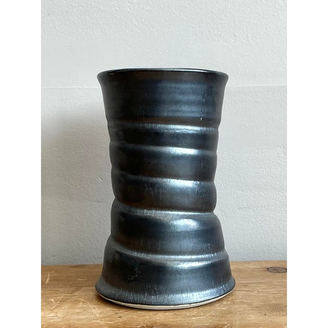 Black Vintage Original Studio Pottery Vase For Sale - Image 8 of 12