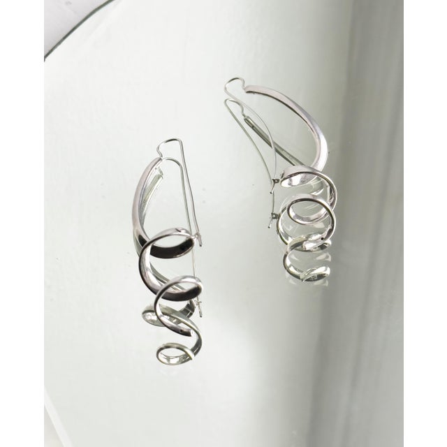 Mid-Century Modern Vintage Mid-Century Modern Pitti E Sisi Sterling Silver Threader Earrings, Arezzo Italy, A Pair For Sale - Image 3 of 12