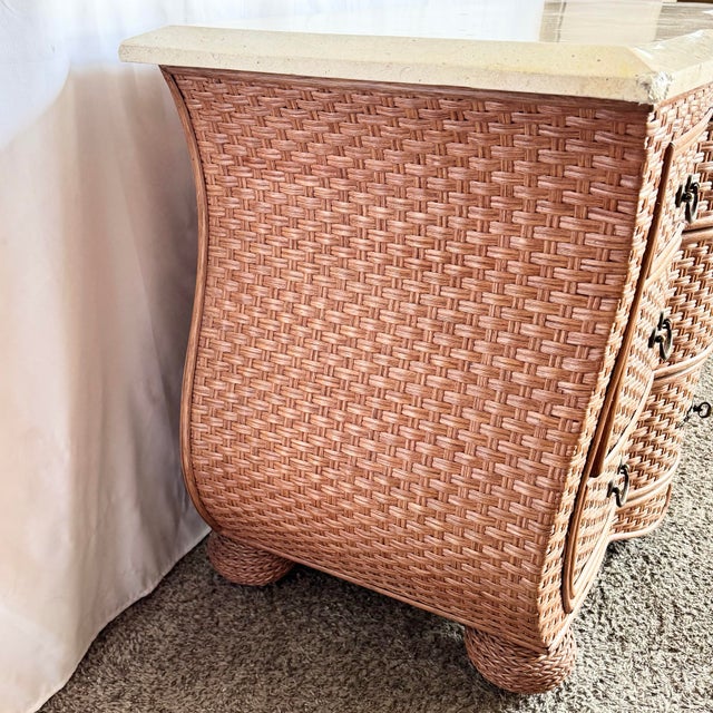 Brown Vintage Boho Chic Tessellated Stone Top Wicker Dresser by Whitecraft For Sale - Image 8 of 8