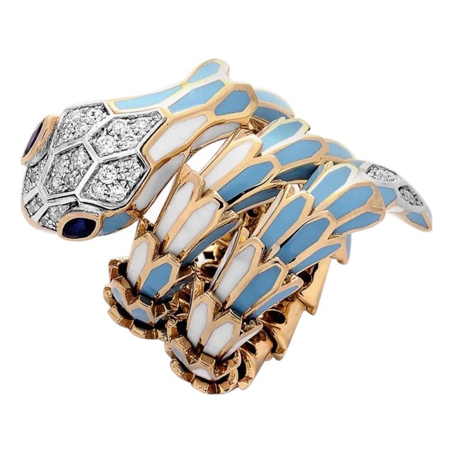 SNAKE COLLECTION , Turquoise & White SNAKE Ring , Diamonds, 18K & Sterling For Sale