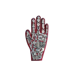 Mexican Folk Art Red Wooden Hand For Sale