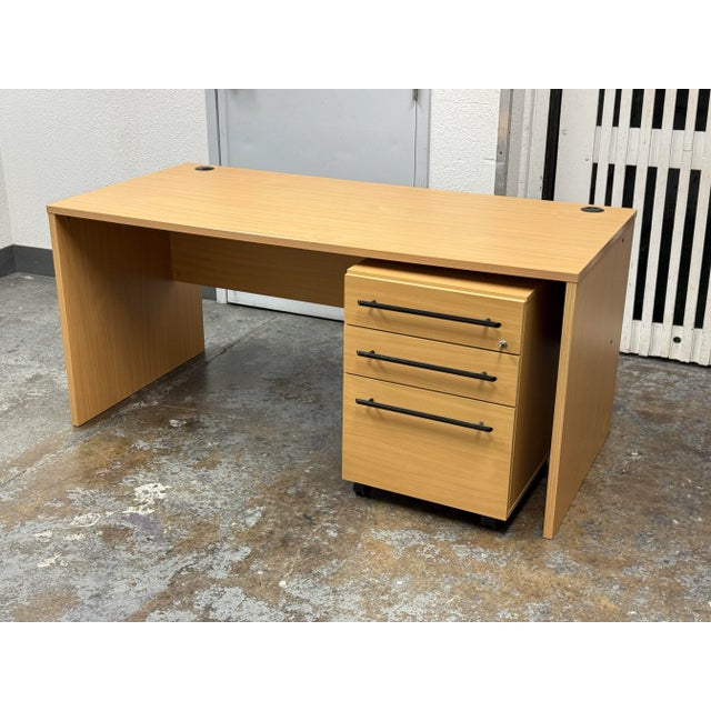 Yellow Contemporary Maple Finish Office Desk For Sale - Image 8 of 12